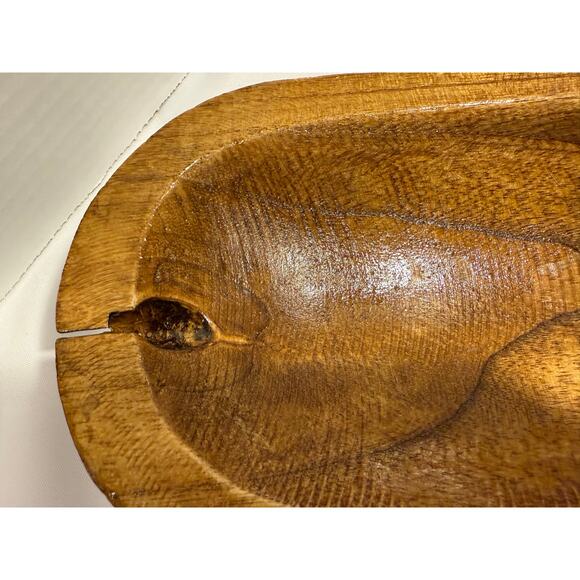 Carved Wooden Dough Bowl Primitive Wood Rustic Fall Decor, Pumpkins, Leaves - Picture 12 of 13